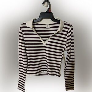 No Boundaries Burgundy and White Striped Long Sleeve Top